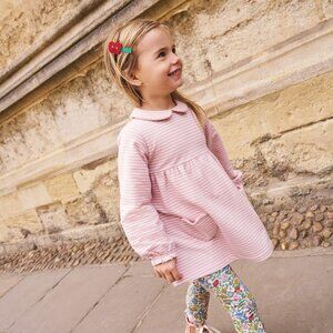 Mini Boden Collared Tunic/Dress, Vintage Pink and Oatmeal Stripe; 6/7 Years
